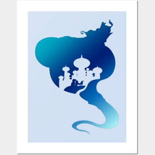 Aladdin Silhouette Blue Posters and Art